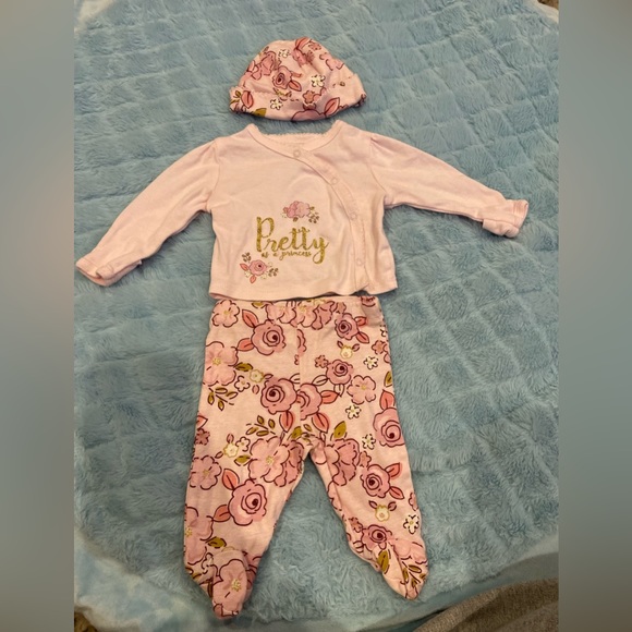 Other - newborn baby matching hat, sweater “pretty as a princess”, and footie pants
